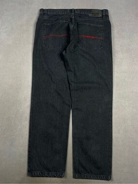 mecca Black Relaxed Jeans with Red Back Stitch Y2K